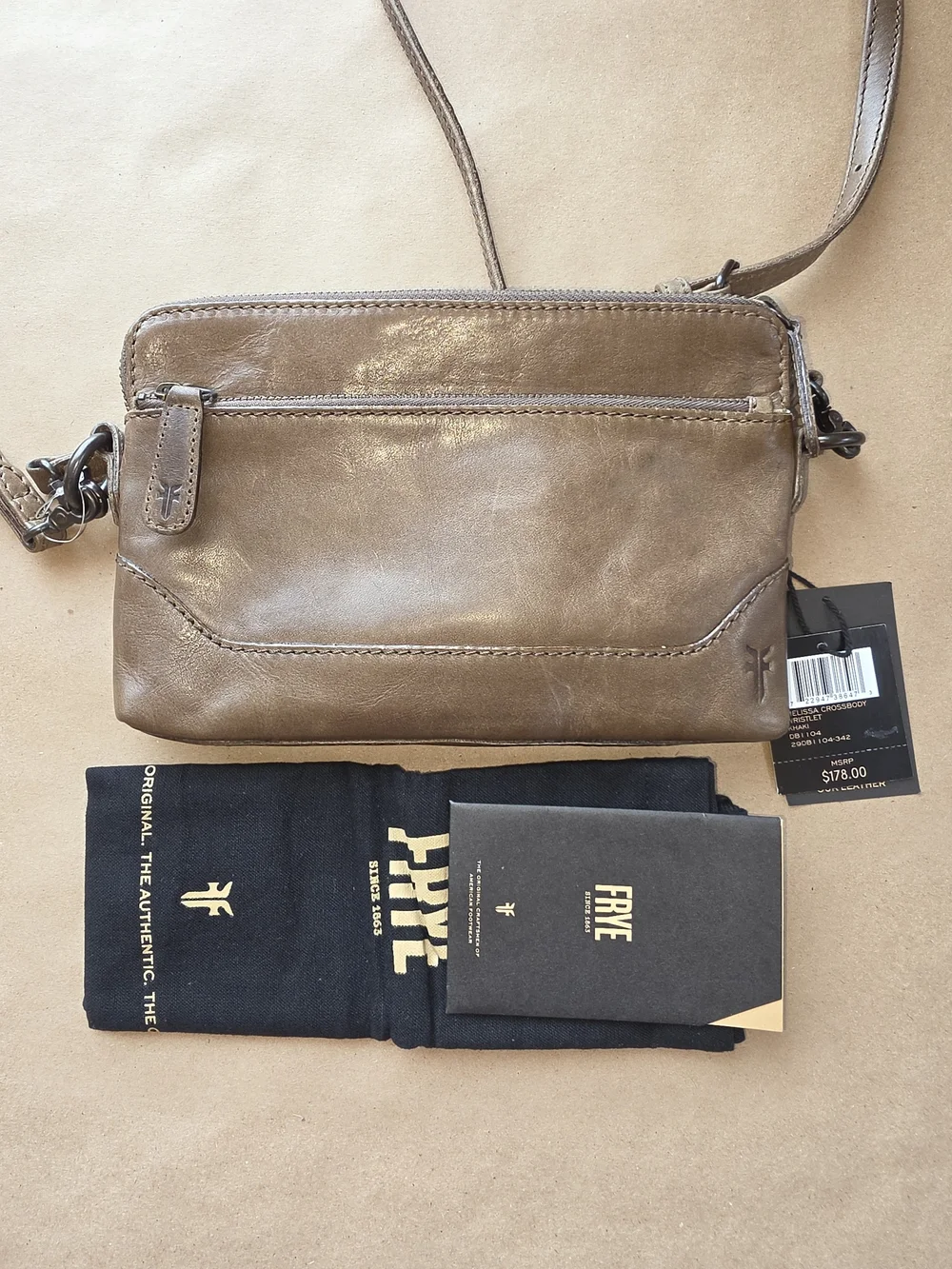 FRYE Melissa Crossbody Wristlet Leather Bag Khaki Brown